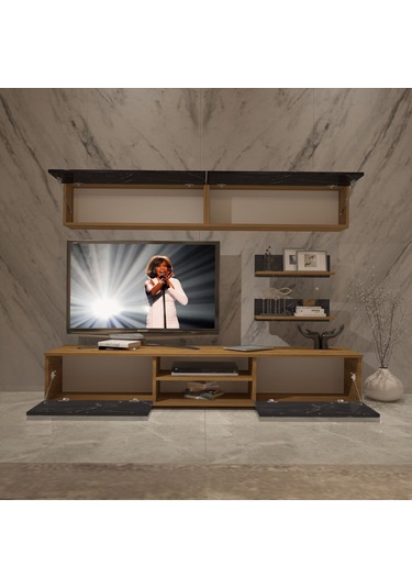 Decoraktiv Eko 5 Mdf Dvd Tv Ünitesi Tv Sehpası Pera - Siyah Mermer