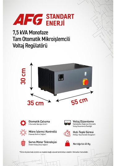7.5 Kva Monofaze Tam Otomatik Mikroişlemcili Voltaj Regülatörü