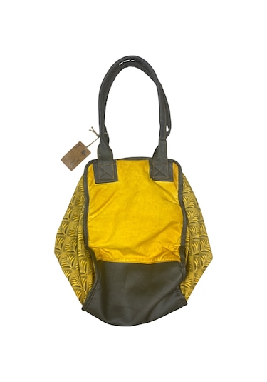 Kaliteli Eskitme Organik Vintage Salaş Desenli Günlük Gezi Seyahat Plaj Kadın Omuz El Çantası M Sarı Kahve