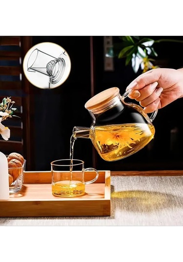 Bambu Kapaklı Borosilikat Cam Demlik 1000ml Royaleks-cm-2000 Çok Renkli