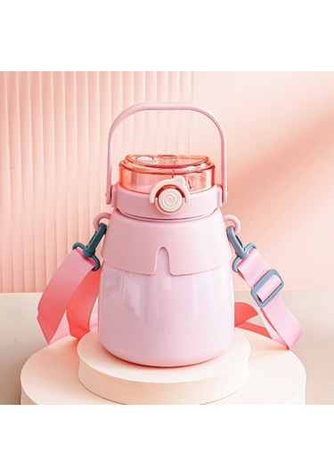 Clothing Finds Öğrenciler Için Büyük Kapasiteli 304 Paslanmaz Çelik Termos Kupa Taşınabilir Yüksek Değerli Çocuk Büyük Gözlü Sevimli Göbekli Bardak Czgl2k Pembe