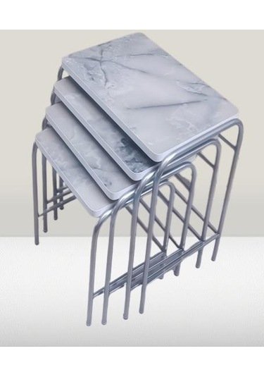 1448bng90220 Zigon Sehpa Demet Metal Model Nikelaj Ayak Ahşap Mermer Dalgalı Desen