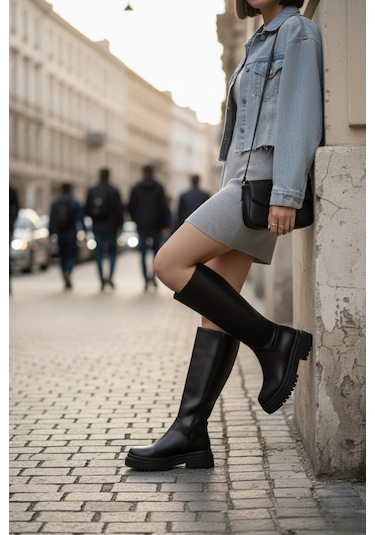 Kadın Luna Garantili Su Geçirmez Kaymaz Taban Dikişli Siyah Çizme Siyah
