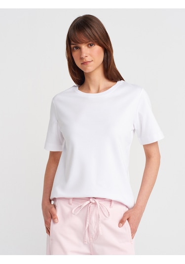 Dilvin 31763 Bisiklet Yaka T-shirt-beyaz Beyaz