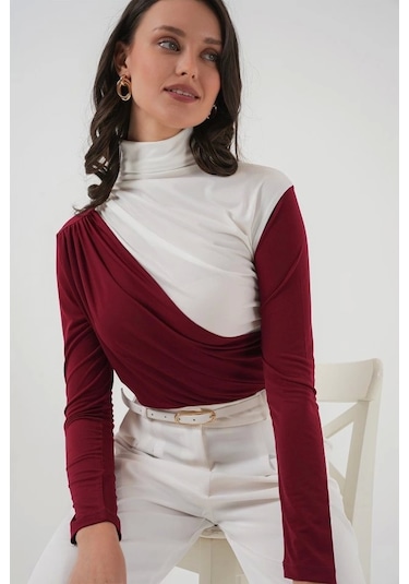 Defymoda 940 Büzgü Detaylı Sandy Bluz - Bordo Bordo