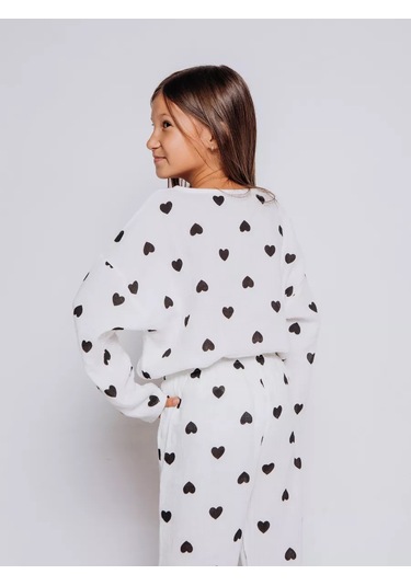 Ruandı Kalpli Çocuk Muslin Pijama 250485931 Beyaz
