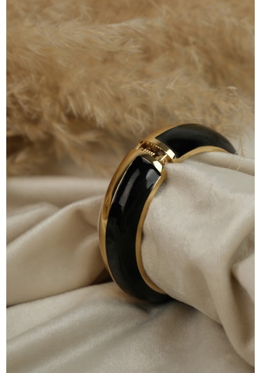Çildan Womens Black Gold Özel Tasarım Kalın Kelepçe Bileklik Altın