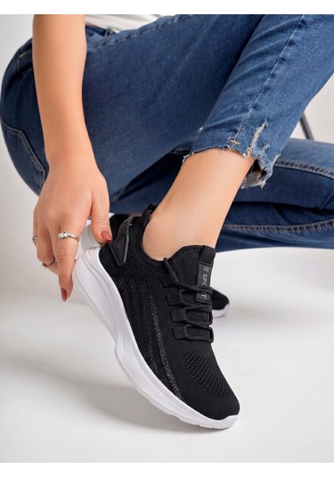 Siyah Beyaz Unisex Yürüyüş Hafif Triko Ayakkabı-015 SİYAH-BEYAZ