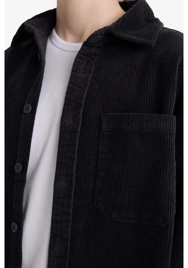 Defacto Erkek Çocuk Oversize Geniş Kalıp Polo Yaka Kadife Uzun Kollu Gömlek F1505a825wnar213 Antrasit-ar213