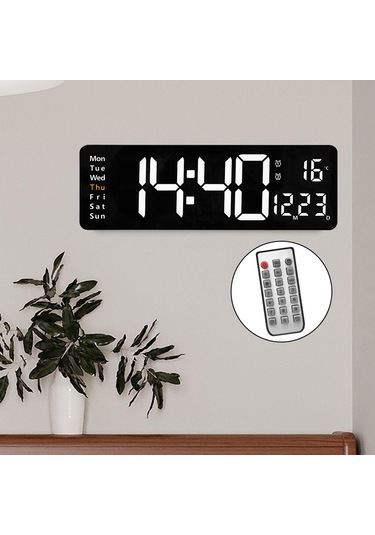 Suntek Ev İçin Uzaktan Kumandalı USB Tarih Hafta Sıcaklık Göstergeli Dijital Duvar Saati Siyah