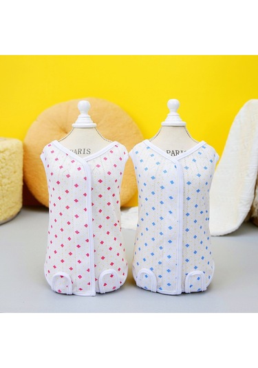 Hangfox Kedi Cerrahi Sonrası Giysi - Doğum Sonrası Kıyafet, Yalama Engeli, Sağlam Malzeme, Mavi Dört Yapraklı Çiçek Desenli