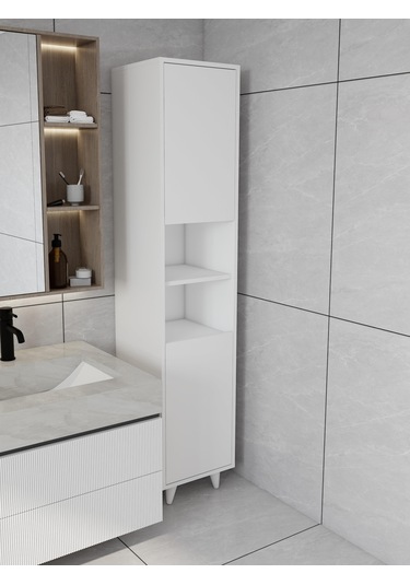 Riva Çamaşır Sepetli Banyo Dolabı Beyaz Renk