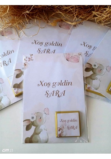 Azərbaycan Xoş Gəldin Bebek Çikolatası Davetiye Kartlı Hediye 20 Adet