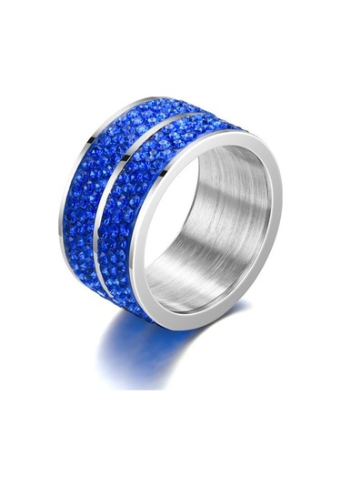 Mavi Yeni Titanyum Çelik Altı Sıralı Tam Zirkon Yüzük Avrupa Ve Amerika Moda Paslanmaz Çelik Çift Kakma Zirkon Yüzük El Aksesuarları 13 Mavi