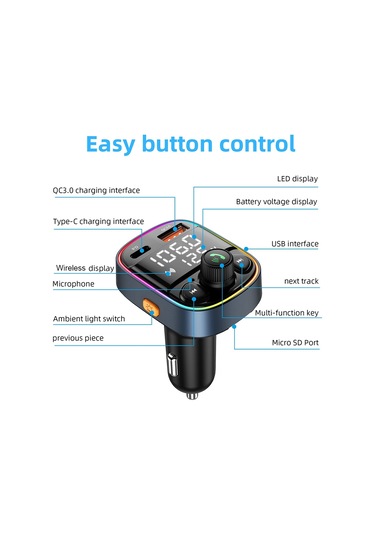 C87b Pd Qc3.0 Hızlı Şarj Cihazı Bluetooth 5.0 Fm Verici Eller Serbest Mp3 U Disk Araba Müzik Çalar Kiti