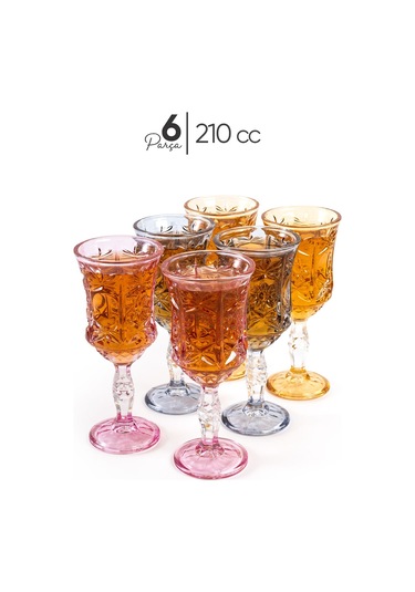 Mest Serin 6 Adet Ayaklı Cam Kahve Yanı Su Bardağı Seti 3 Renk 210 Cc 3 Renk