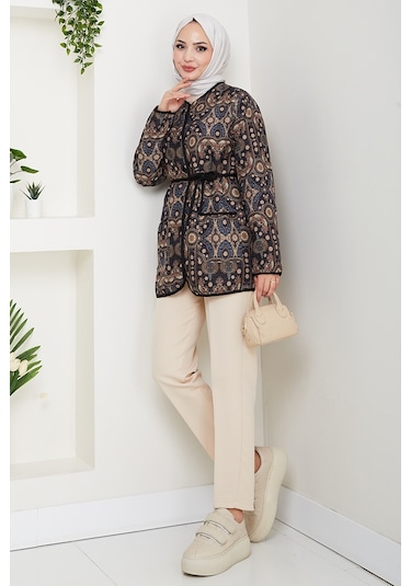 Desenli Düğmeli Kapitone Ceket 1620 - Siyah Siyah