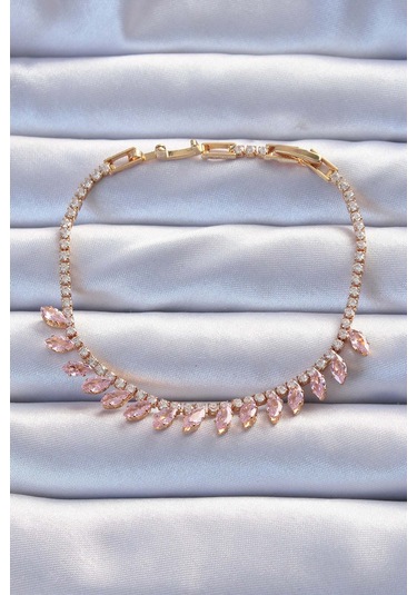 Pirinç Vip Seri Altın Renk Pembe Zirkon Taşlı Bileklik - Tj-bb6325 Altın