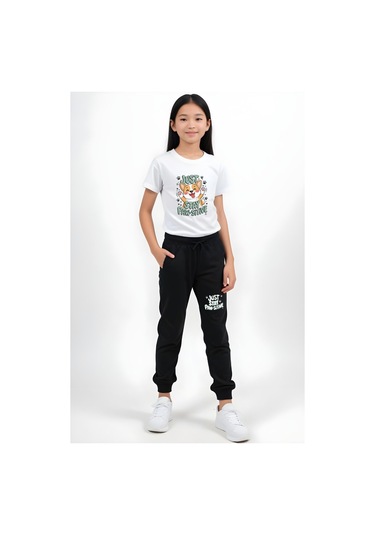Just Stay Paw Baskılı Kız Çocuk Tişört Ve Eşofman Alt-üst Takım Beyaz