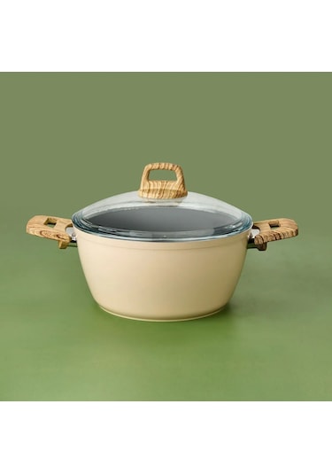 Hisar Seramik Derin Tencere - Beyaz / Kahverengi - 24 Cm