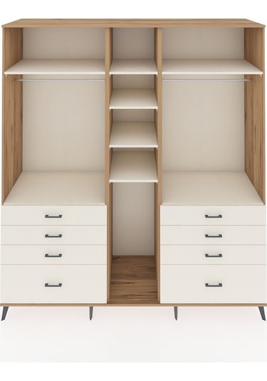 Kronos Dolap 8 Raflı 8 Çekmeceli 3 Askılı 220x59x243 Çam-aytaşı/aytaşı Aytası/aytası
