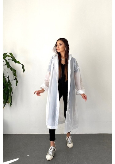 Marlux M21M Unisex Kapüşonlu Çıtçıtlı Eva Yağmurluk - Beyaz