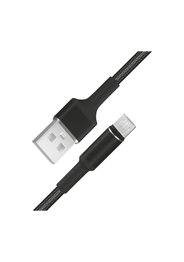 Fitplus Round Rs-201 Micro Usb Data/Şarj Kablosu 3A 2M Örgü Siyah