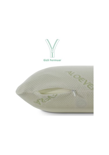 Rudu Aloevera Kılıflı Visco Visko Delikli Bütün Sünger Yastık 60x40x14 Cm 1330 Gr Omuz/boyun Destekli Beyaz - Yeşil