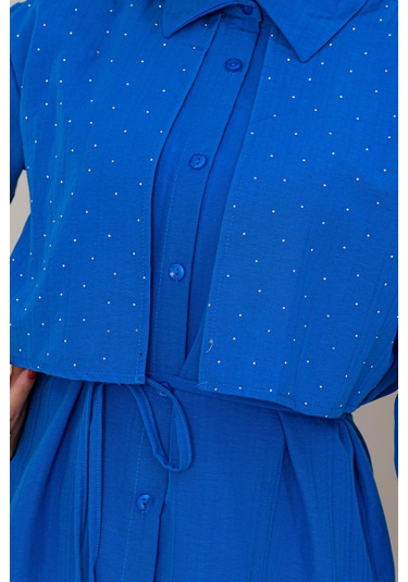 Sevitli Beli Bağcıklı Allerli Taşlı Tunik-mavi-5221 Mavi