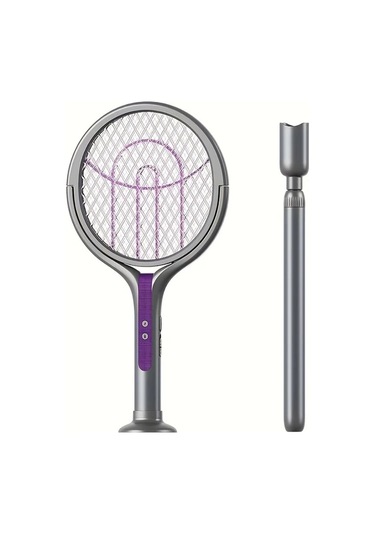 Boatshop1 Yeni Çok Fonksiyonlu With Telescopic Rod Usb Şarjlı Katlanabilir Sinek Öldürücü Döner Başlıklı Ev Ofis Kamp İçin Mor Işıklı