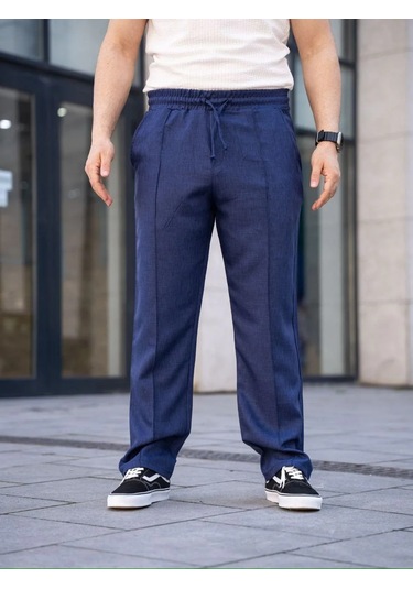 Erkek Keten Cepli Çıma Dikişli Jogger Buggy Pantalon Rahat Kalıp - Lacivert Lacivert