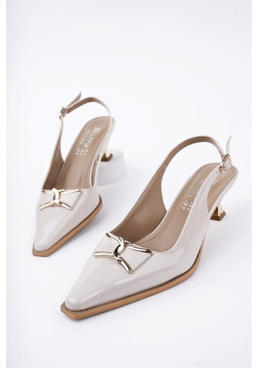 Muggo Forest Arkası Açık Toka Detaylı Günlük Klasik Topuklu Kadın Stiletto Ayakkabı Ten Rugan