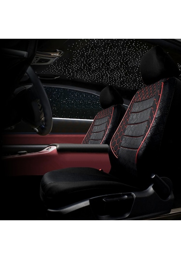 Gof Plus Serisi Universal Oto Koltuk Kılıfı Siyah-Kırmızı Dikişli