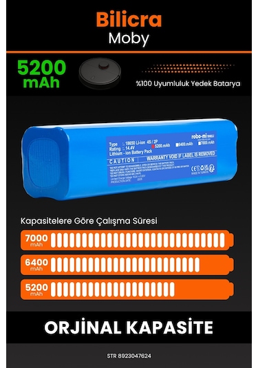 Bilicra Moby Akıllı Robot Süpürge Uyumlu Batarya 5200 Mah