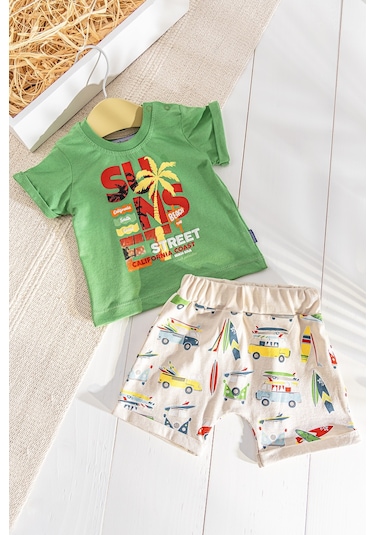 Palmiye Desenli Yazlık Şortlu Erkek Bebek Takım 001
