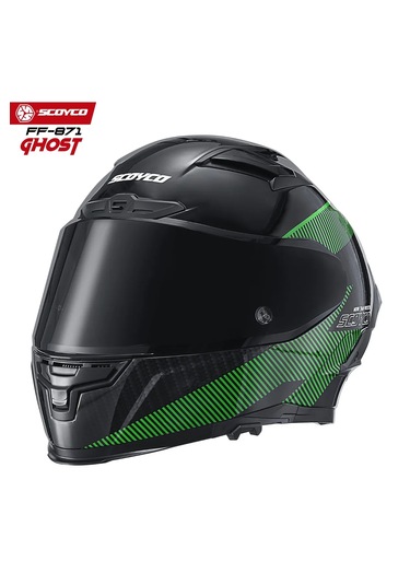 Scoyco FF871 Ghost Güneş Vizörlü Kapalı Kask Parlak Siyah - Yeşil