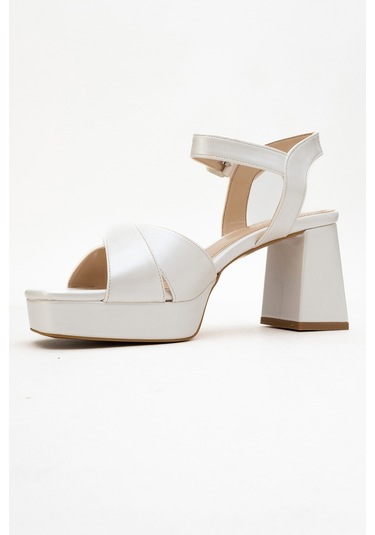 Lisbon Sedef Cilt Çapraz Bantlı Kadın Platform Topuklu Ayakkabı Sedef