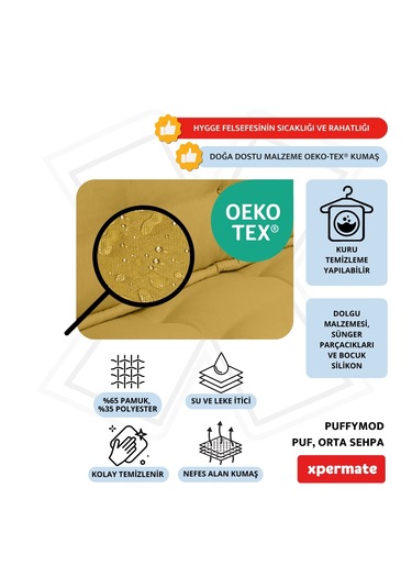 Xpermate Puffymod Dekoratif Kare Puf Orta Sehpa 40x40 Cm Hardal
