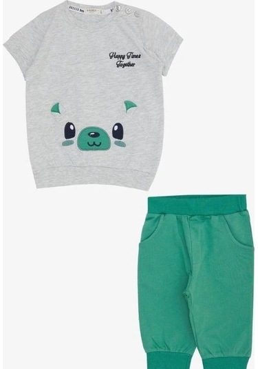 Erkek Bebek Ayıcık Detaylı Eşofman Takımı-14565 Gri