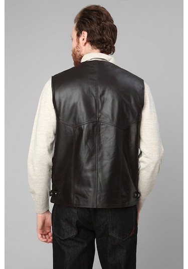 Dericlub 2245 Hakiki Deri Erkek Yelek Siyah