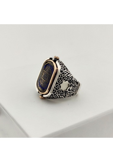 925 Ayar Otantik Motifli Çift Taraflı Mührü Süleyman Gümüş Yüzük Silver