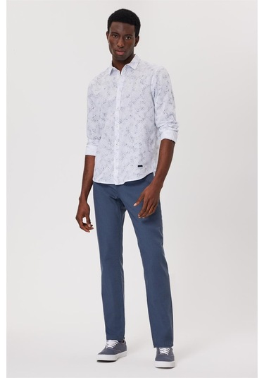 Lee Cooper Sanremo Erkek Dokuma Gömlek 15812 Beyaz Lacivert Beyaz - Lacivert