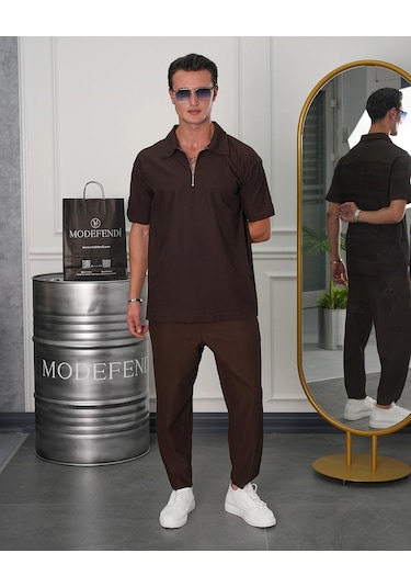 Modefendi Fermuar Detaylı Fitilli Oversize Alt Üst Takım Siyah