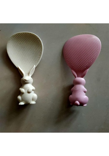 Bej 1 Adet Buğday Samanı Tavşan Kaşığı Stand Up Tavşan Pirinç Kürek Pirinç Ocak Pirinç Kaşığı Yaratıcı Yapışmaz Pirinç Karikatür Pirinç Kaşığı