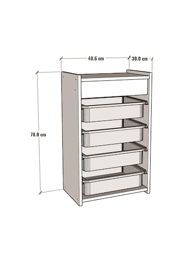 4 Sepetli Oyuncak Dolabı Çok Amaçlı Mutfak Dolabı Beyaz - Gri Beyaz
