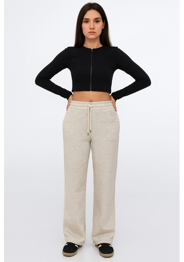 Axxel Kadın Krem Melanj İnterlok Eşofman Altı-p2273 Krem