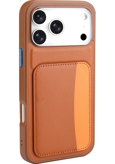 İphone 17 Pro Kılıf Kartlıklı X-kart Silikon Kılıf Kahverengi