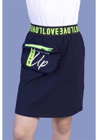 Toontoy Kız Çocuk Baskılı Çanta Detaylı Etek Lacivert