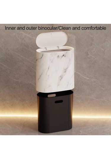 Modern Çöp Kovası Büyük Kapasiteli Mermer Desenli Çöp Kutusu Çok Amaçlı Kullanım Banyo Dar Küçük Çöp Kutusu Kapaklı Kahverengi Kahverengi