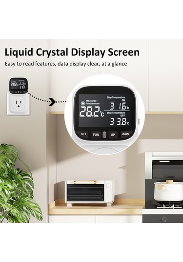 Ximistore9 Tc02 Sıcaklık Kontrolcü Prizi 110v 15a: Dijital Ekran, Dokunmatik, Zamanlayıcı, Soğutma-ısıtma, Akvaryum-utangaç, Siyah+beyaz, Abd Standartı
